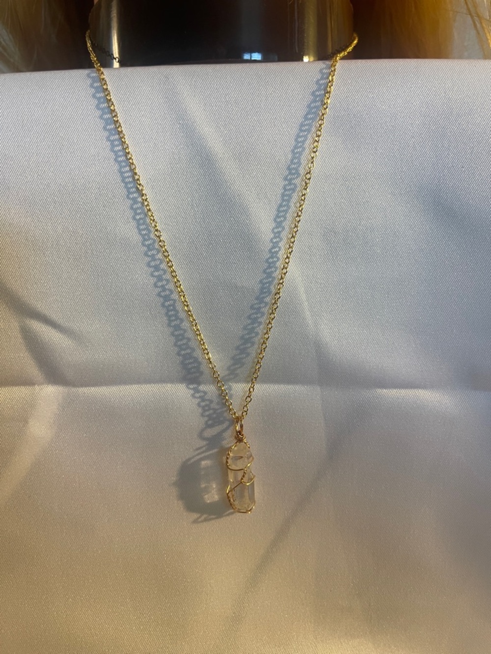 Gold Wire-Wrapped Crystal Pendant Necklace - Women Jewelry